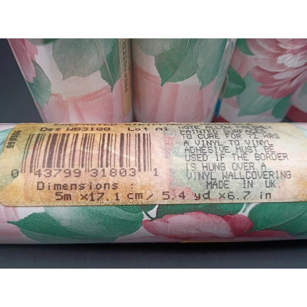 Vtg 1980s Wallpaper Border Mauve Roses Floral 5 Rolls 6.7